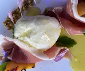 Burrata with prosciutto and stone fruit
