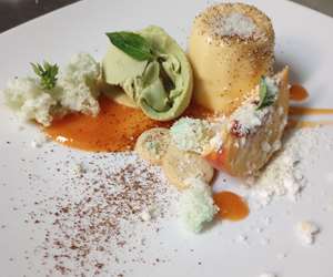 Peach Bavarian with Basil Gelato