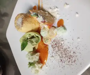 Peach Bavarian with Basil Gelato